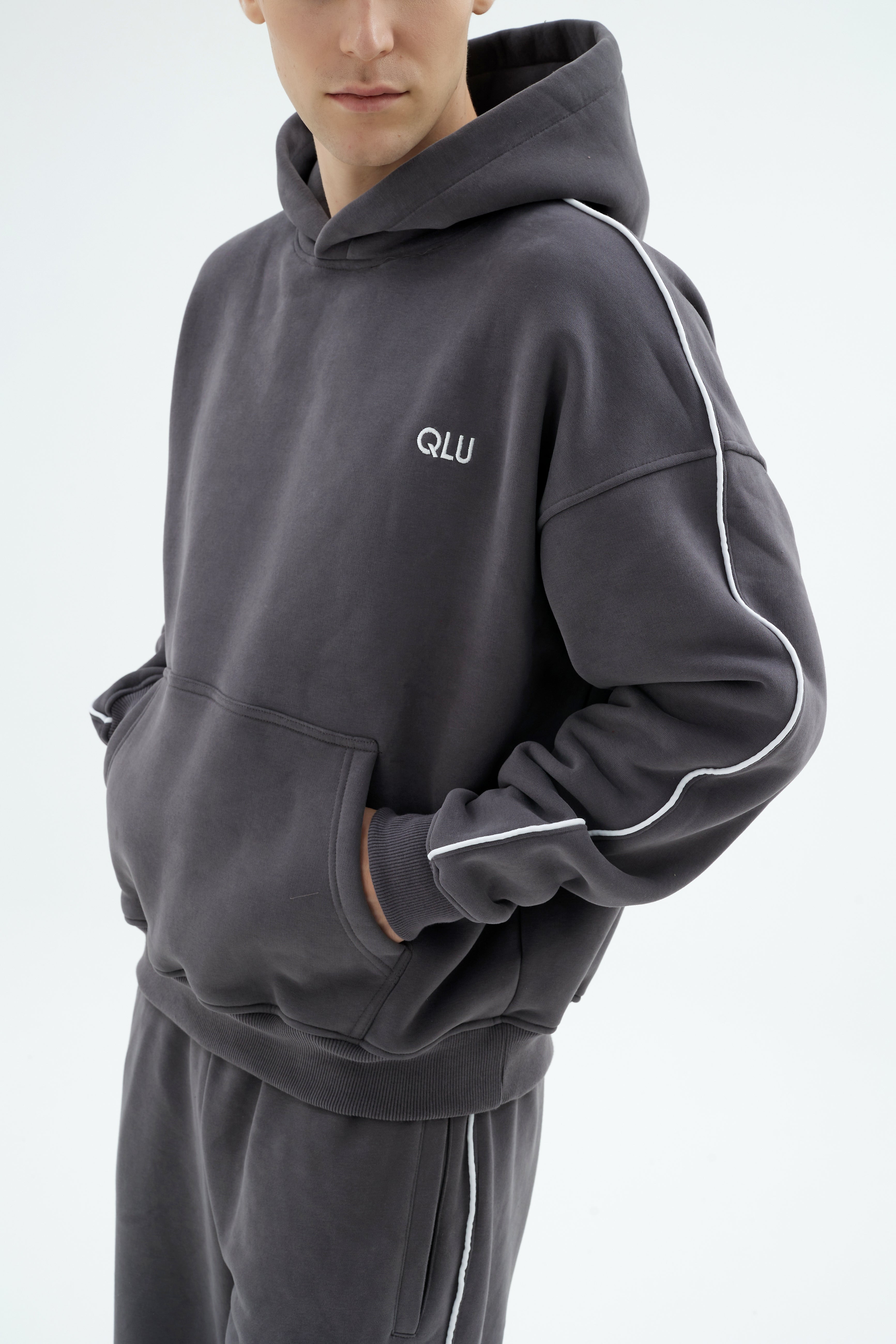 Rise Collection Erkek Line Hoodie – Coal Grey