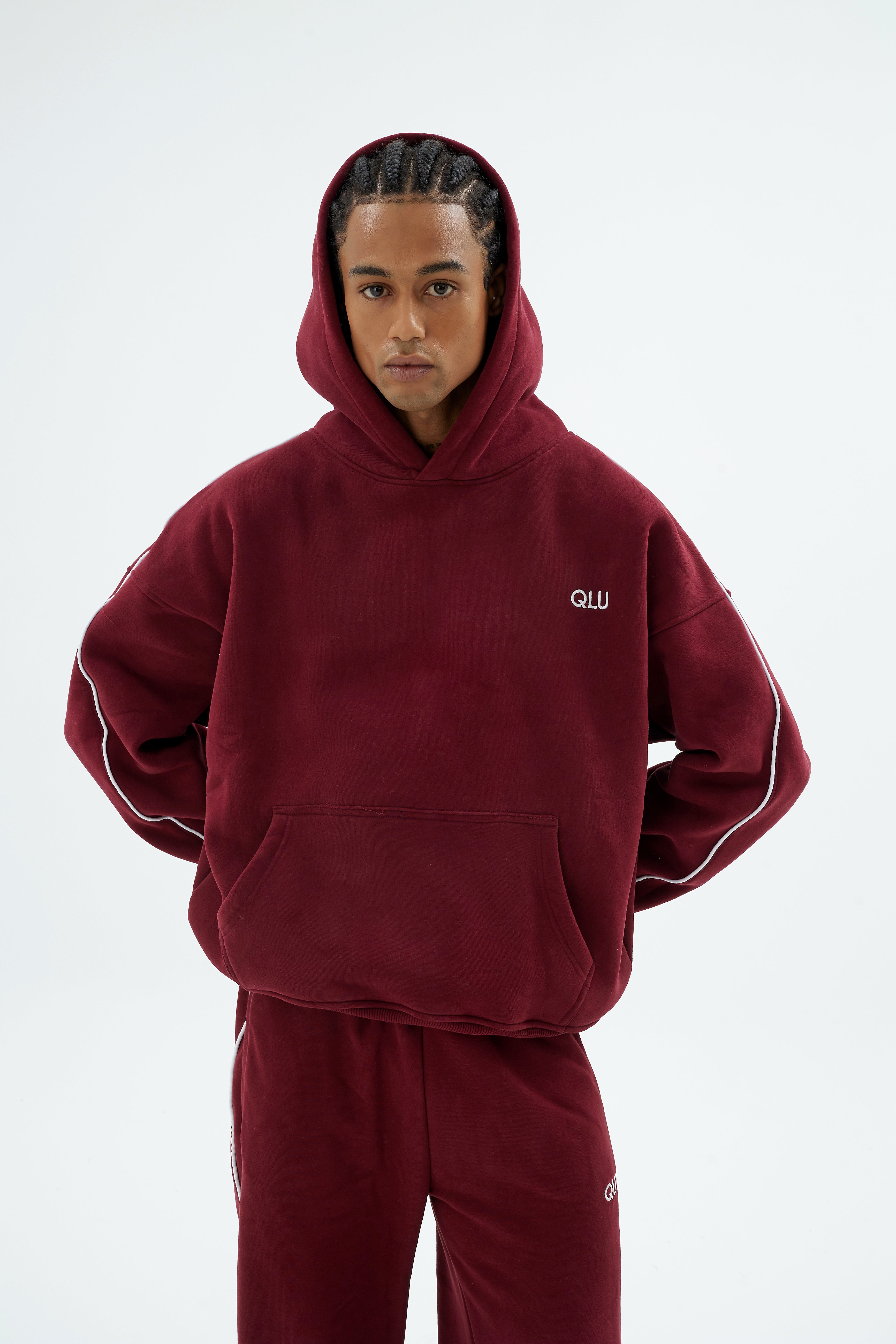 Rise Collection Erkek Line Hoodie – Velvet Red