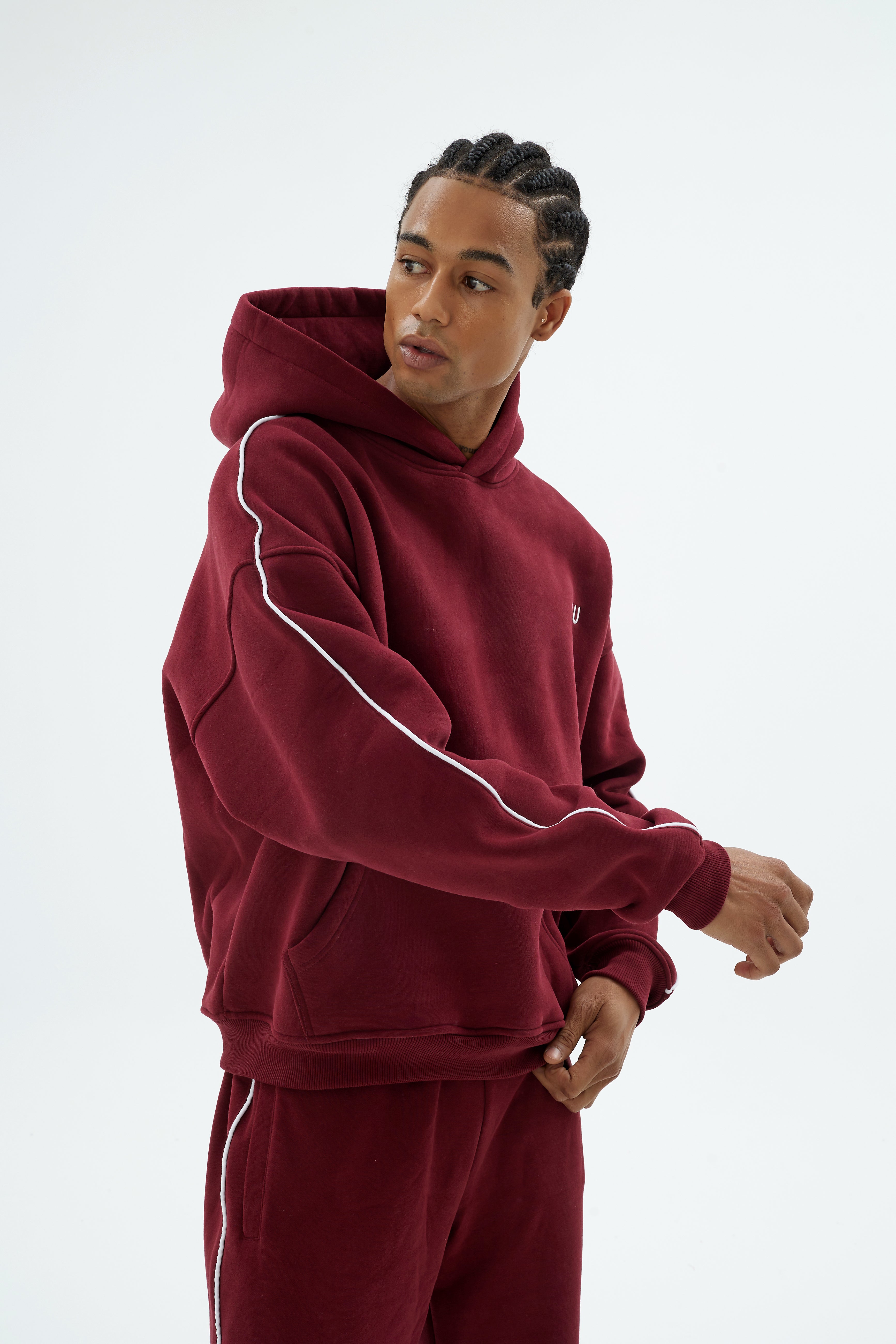 Rise Collection Erkek Line Hoodie – Velvet Red