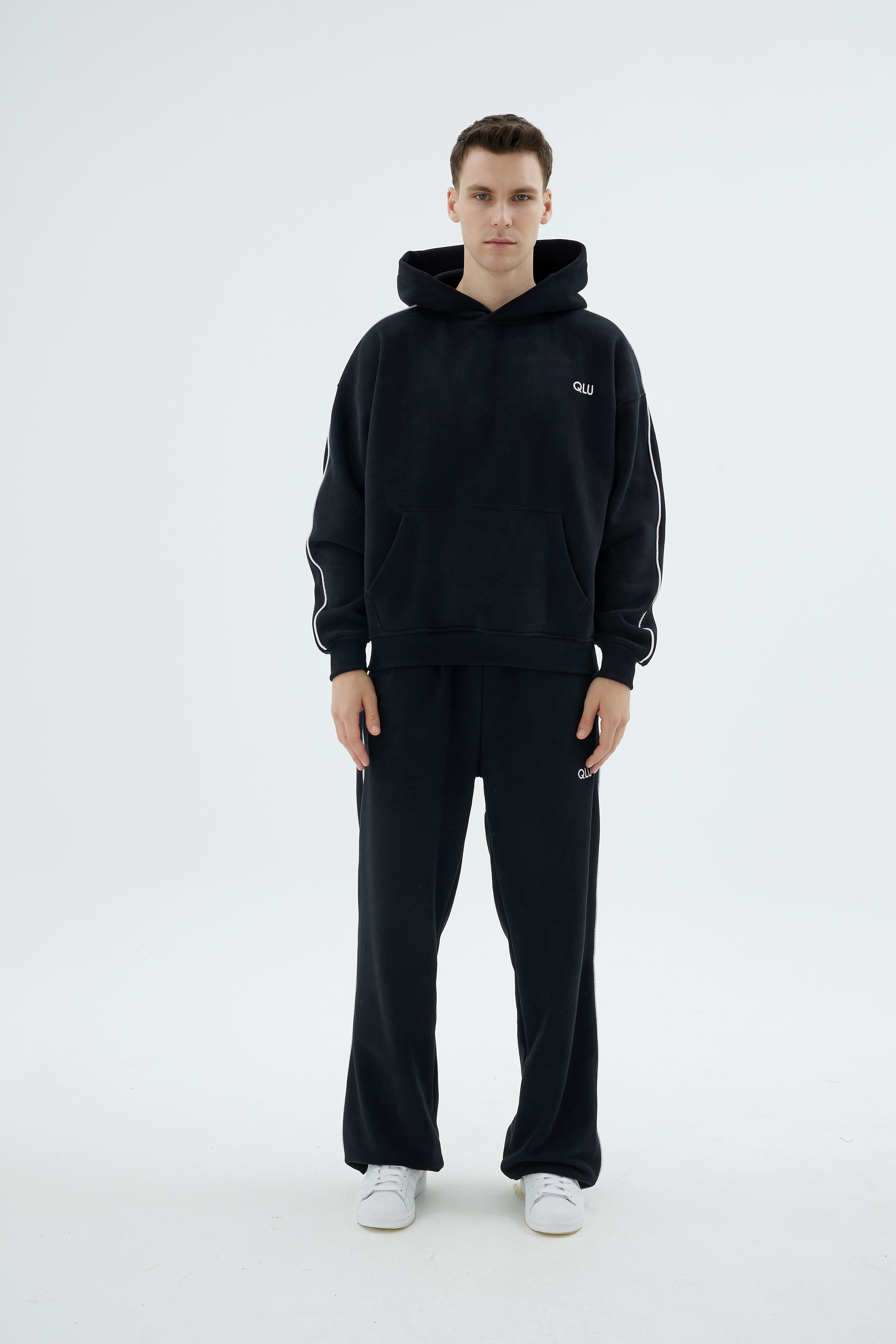 Rise Collection Erkek Line Hoodie – True Black
