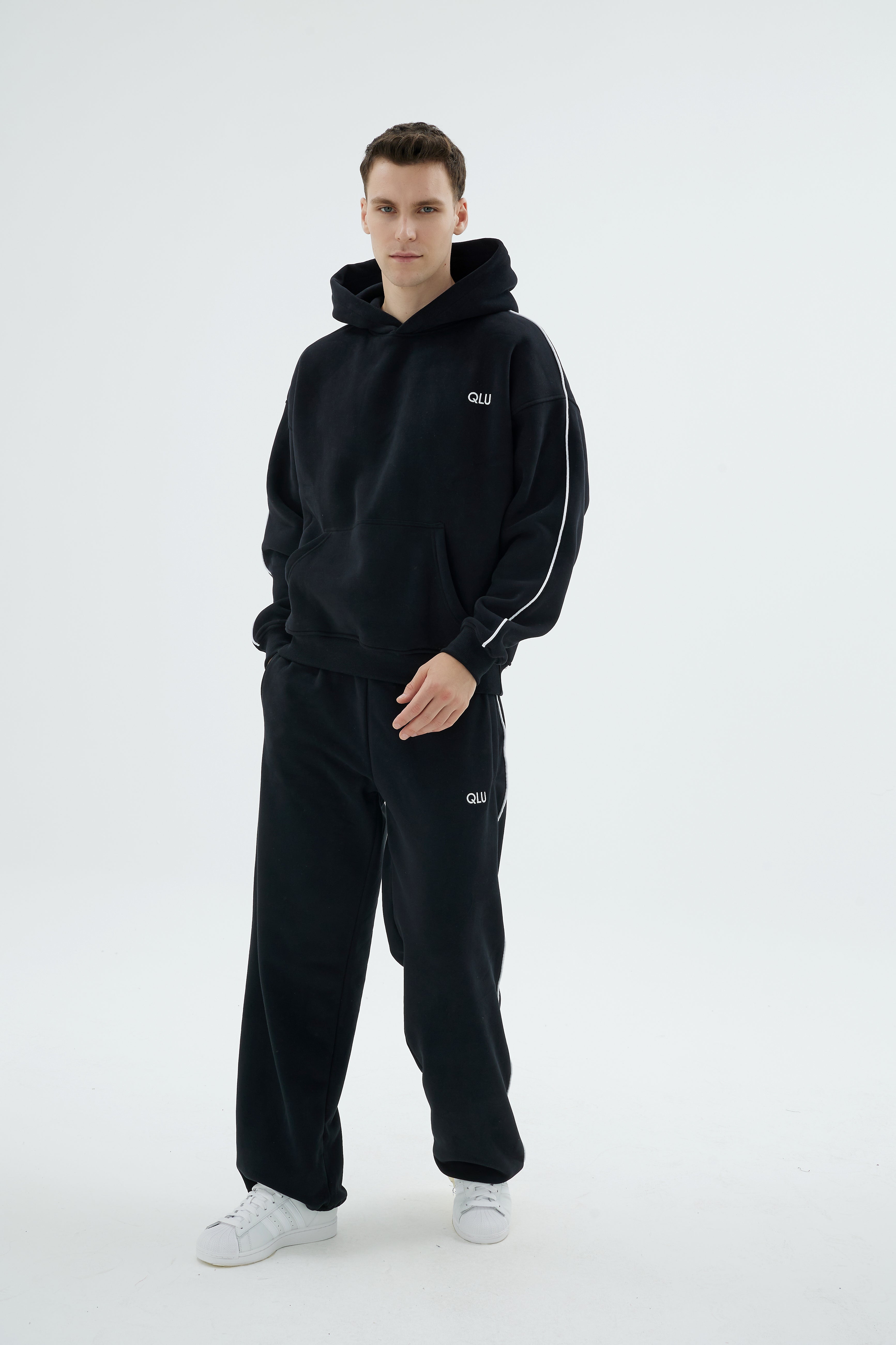 Rise Collection Erkek Line Hoodie – True Black