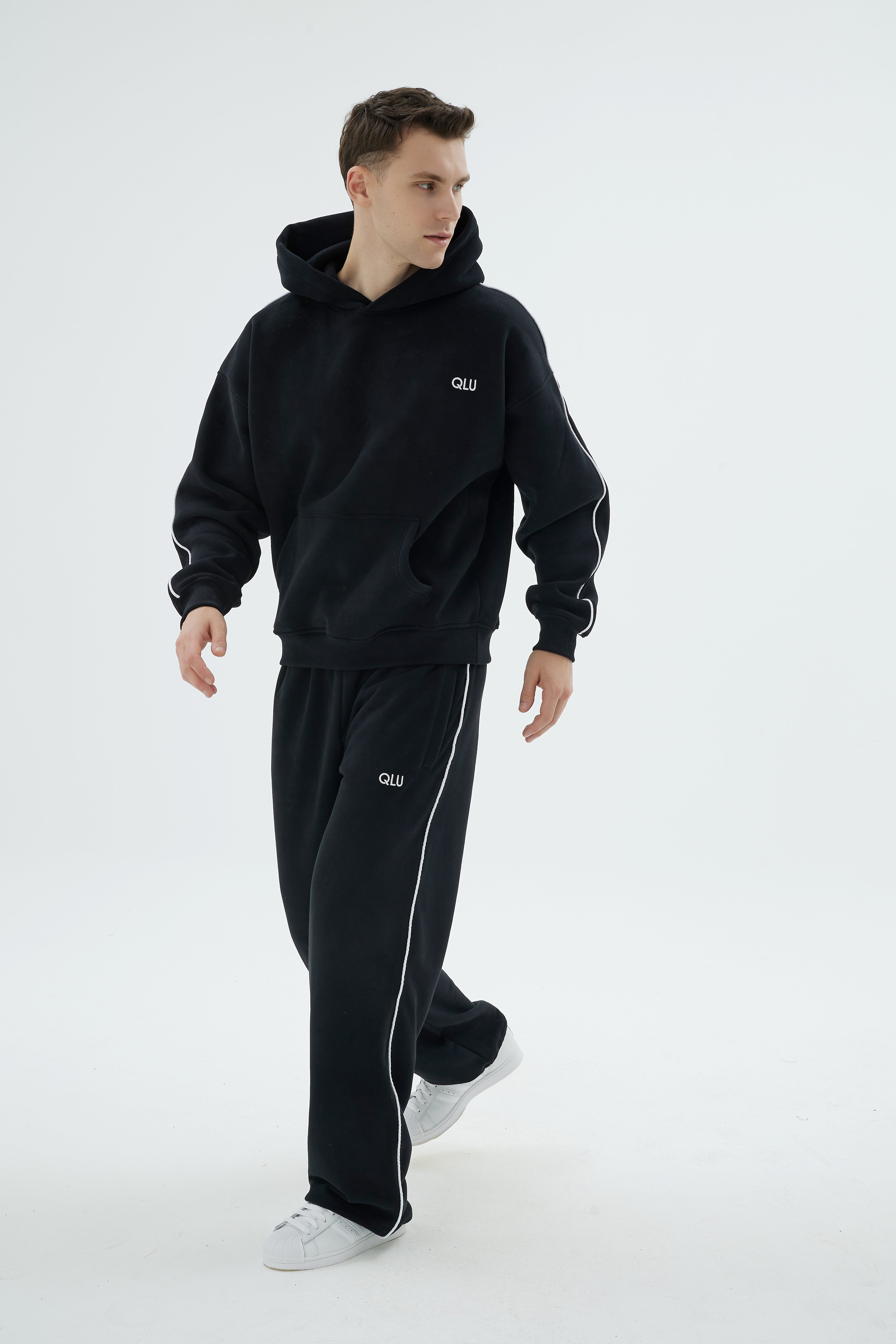 Rise Collection Erkek Line Hoodie – True Black