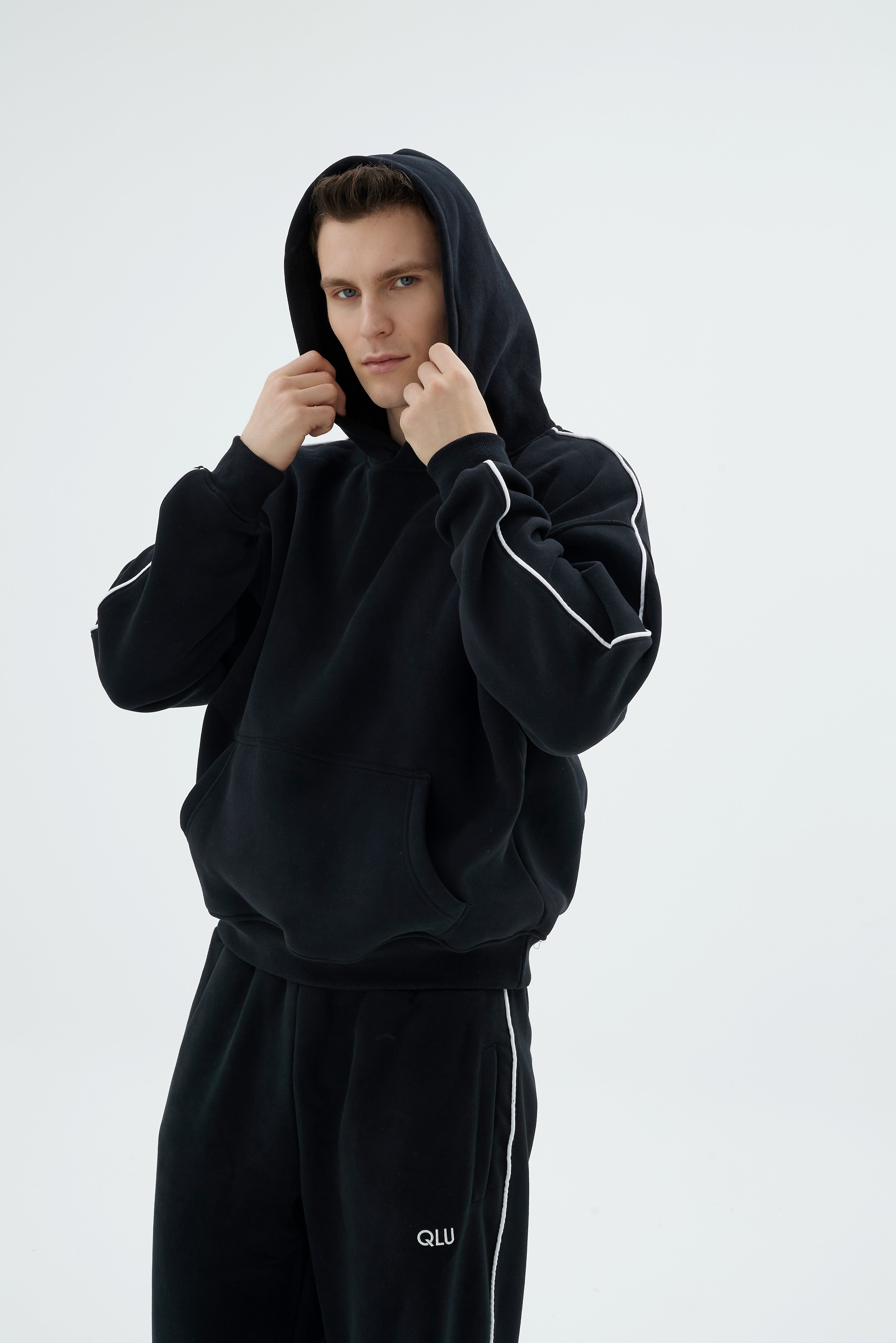 Rise Collection Erkek Line Hoodie – True Black